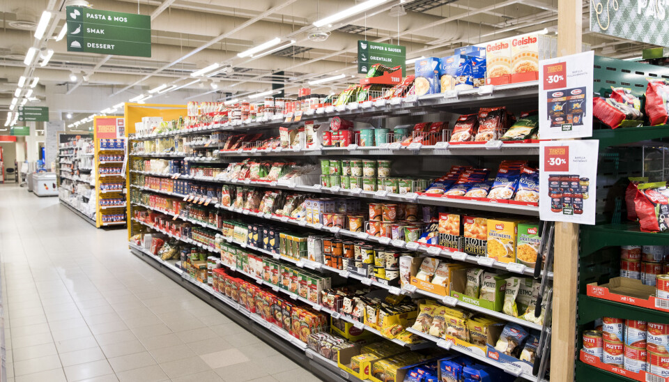 Hyller med matvarer på Coop på Skøyen i Oslo.