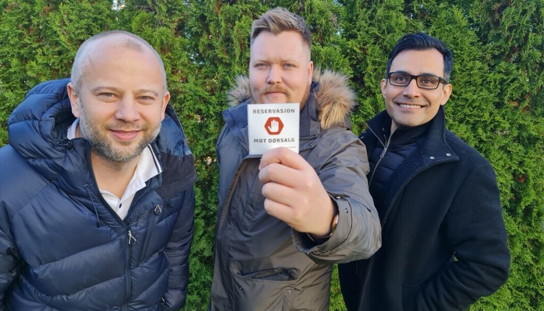 F.v.: Mathias Nilsson, Kristoffer Normann og Rafael Vargas har startet Reservasjon Mot Dørsalg. F.v.: Mathias Nilsson, Kristoffer Normann og Rafael Vargas har startet Reservasjon Mot Dørsalg.
