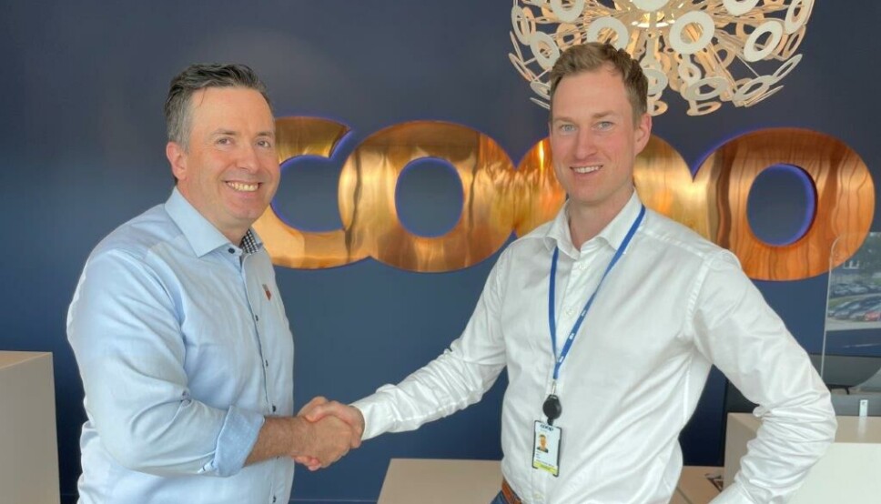 Salgsdirektør i Servicegrossistene, Frode Olsen, sammen med konstituert kjedeleder i Coop Obs, Johan F. Hillveg.